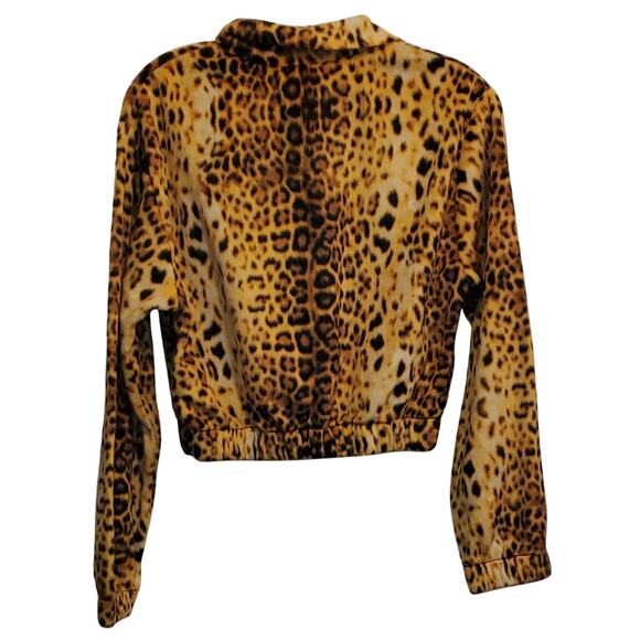 Topshop Leopard Print Cropped Fleece Pull Over Elastic Waist 1/4 Zip size 2 - Picture 2 of 6